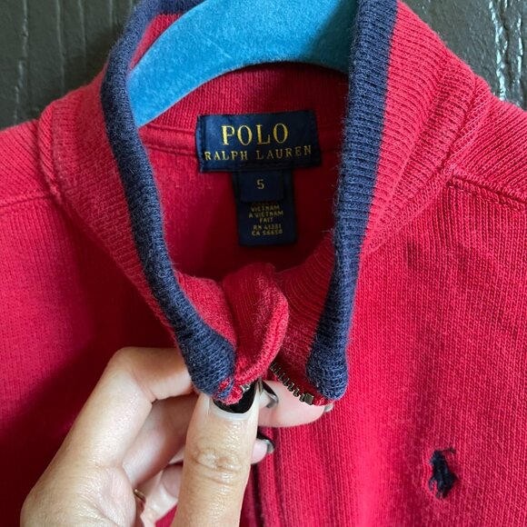 Polo Ralph Lauren Boys Quarter-Zip Sweater - Size 5 - Red with Navy Pony Logo - Picture 4 of 4